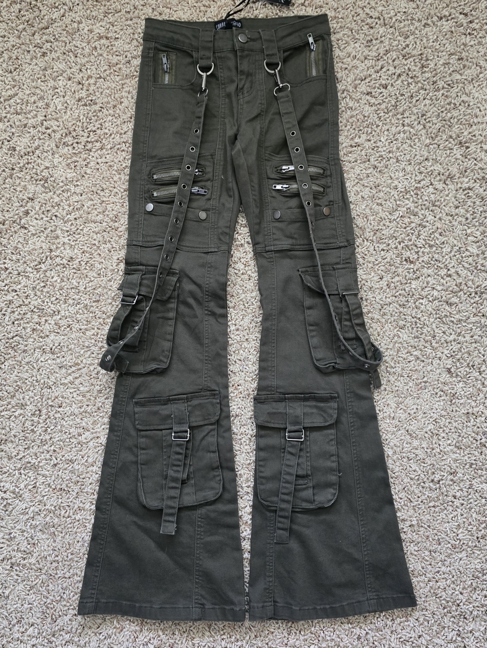 NWT Dolls Kill Current Mood Aurora Twill Green Cargo Low Rise Jeans - Small